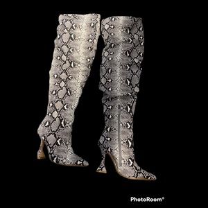 EGO - Python embossed thigh high boots.